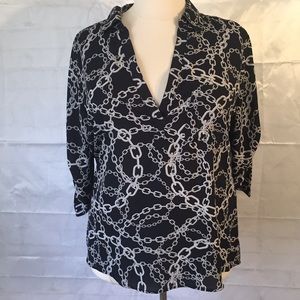 Black collared blouse with chain design